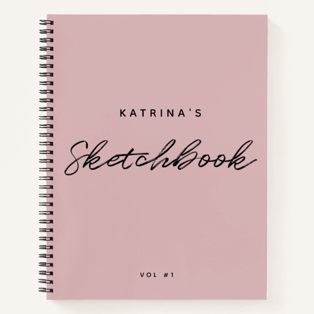 Modern Pink Black Minimalistisch Script Sketchbook Notizbuch (Vorderseite)