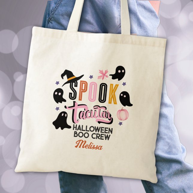 Modern Pink Black Spooktacular Halloween Boo Crew Tragetasche (Von Creator hochgeladen)