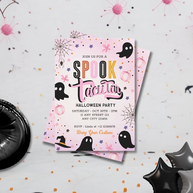 Modern Pink Black Sweet Spooktacular Halloween  Einladung (Von Creator hochgeladen)