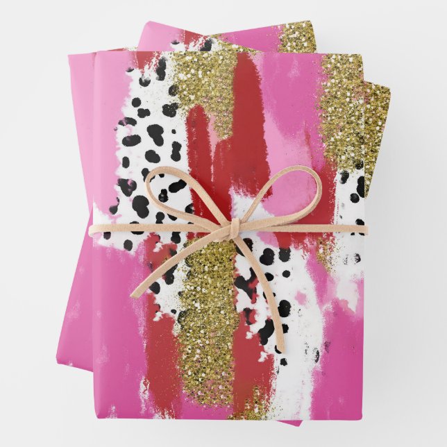 Modern Pink Black & White Abstract Wrapping Sheets Geschenkpapier Set (Beispiel)