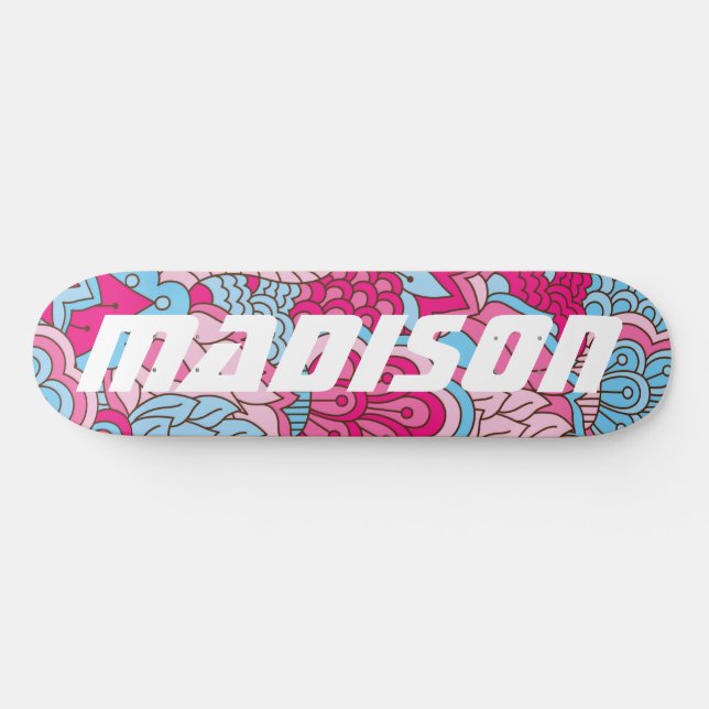Modern Pink Blue Flowers Girl Floral Individuelle  Skateboard (Horizontal)