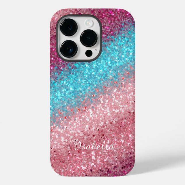 Modern Pink Blue Glitzer Girly Case-Mate iPhone Hülle (Rückseite)