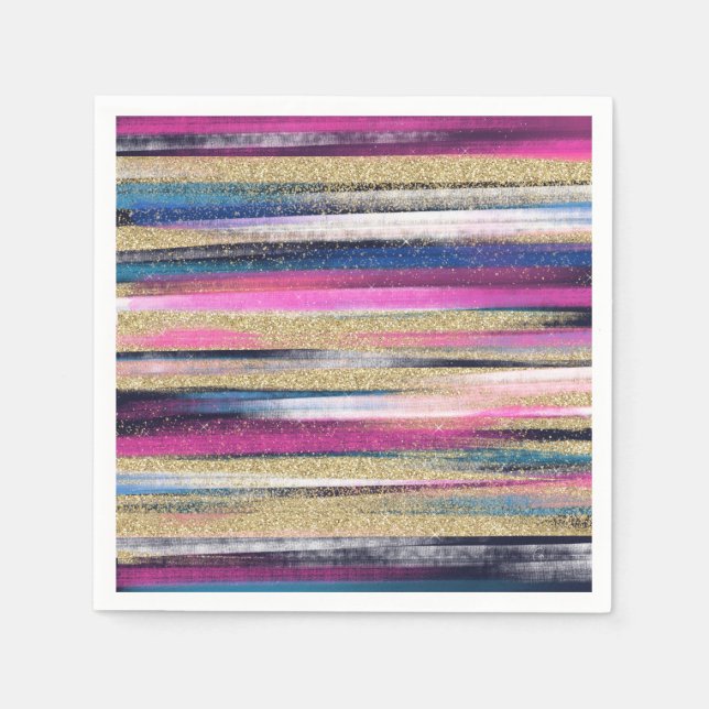 Modern Pink Blue Gold Glitzer Pinselstriche Farbe  Serviette (Vorderseite)