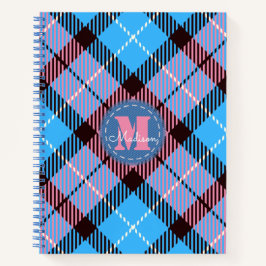 Modern Pink Blue Tartan Jeans Monogram Name Notizbuch