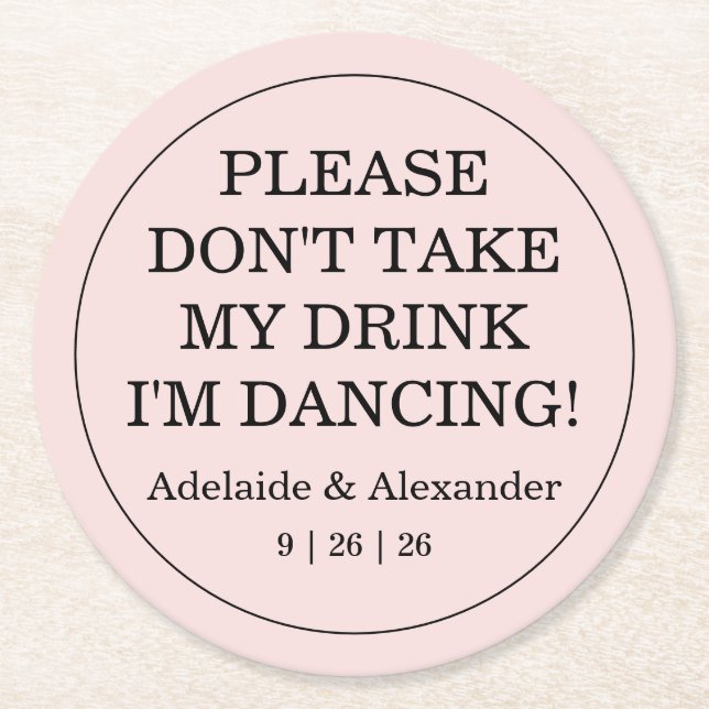 Modern Pink Blush Drink Cover Wedding Runder Pappuntersetzer (Vorderseite)