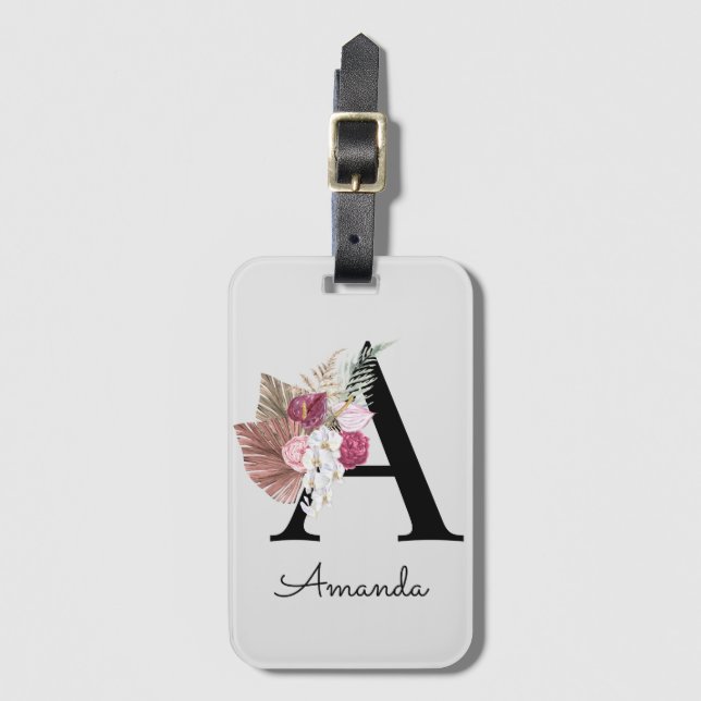 Modern Pink Boho Girly Floral Gepäckanhänger (Vorderseite Vertikal)