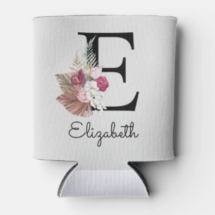 Modern Pink Boho Girly Floral Initial E Dosenkühler