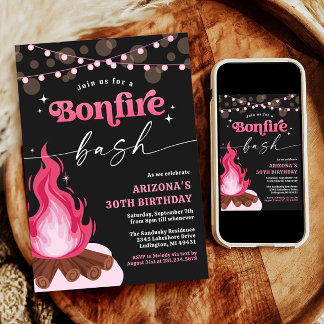 Modern Pink Bonfire Einladung - Bonfire Bash