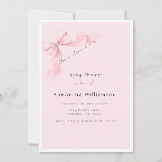 Modern Pink Bow Coquette Baby Shower Einladung