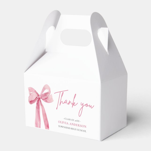 Modern Pink Bow Coquette Danke Abschluss Geschenkschachtel (Vorderseite)