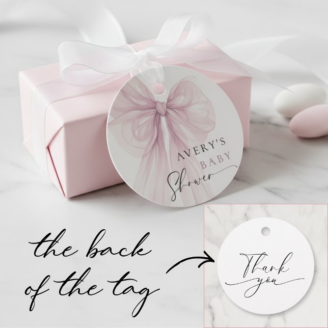 Modern Pink Bow Girl Baby Shower Geschenkanhänger (Von Creator hochgeladen)