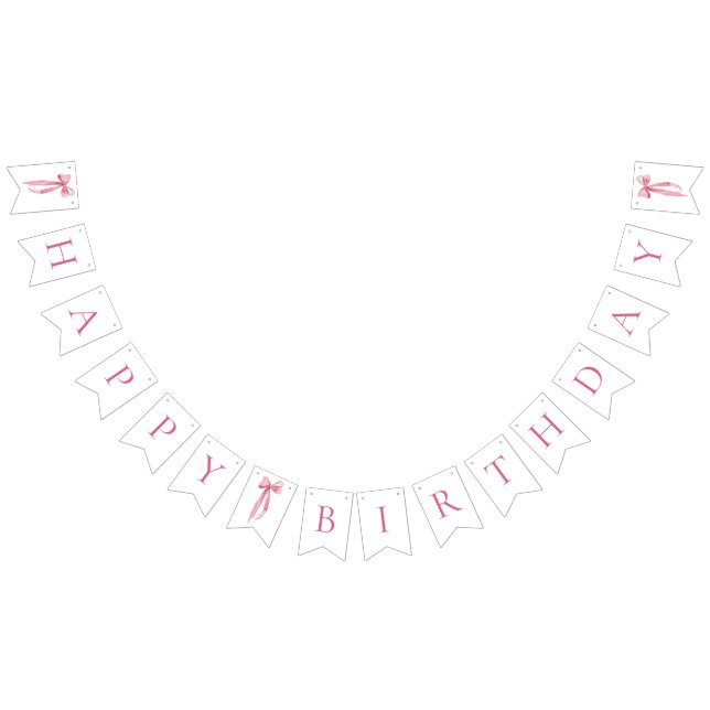 Modern Pink Bow Happy Birthday Bunting Banner (Alle)