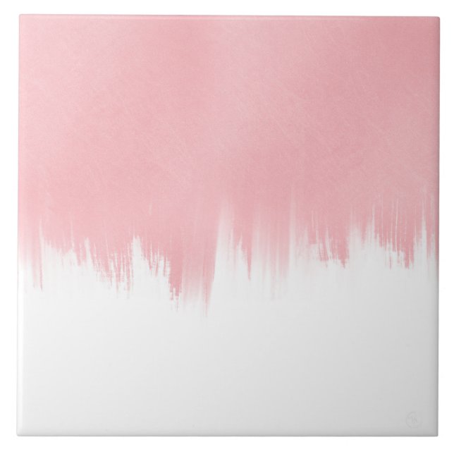 Modern Pink Brush strokes white Design Fliese (Vorderseite)