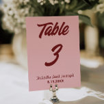 Modern Pink Burgundy Funky Wedding Table Number Einladung<br><div class="desc">Modern and elegant whimsical pink and deep red wedding table numbers. As you see it features a blush pink background with bold burgundy script that matched the whole suite.</div>
