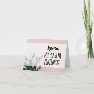 Modern Pink Cactus Bridesmaid Karte
