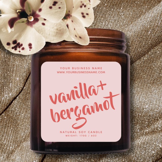 Modern pink candle product label quadratischer aufkleber (Von Creator hochgeladen)