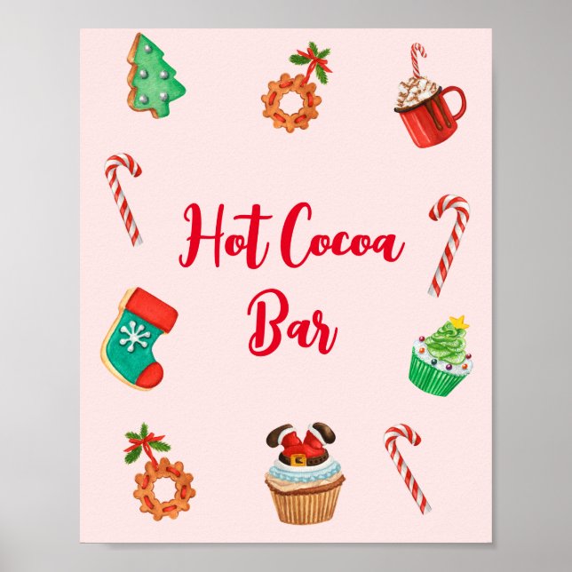 Modern Pink Christmas Hot Cocoa Bar Sign Poster (Vorne)