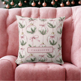 Modern Pink Christmas Ornament Personalized Pillow Kissen