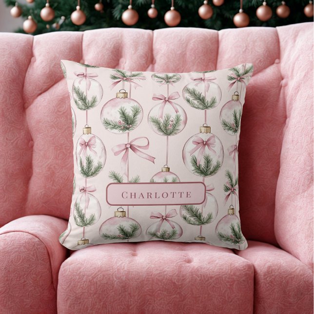 Modern Pink Christmas Ornament Personalized Pillow Kissen (Von Creator hochgeladen)