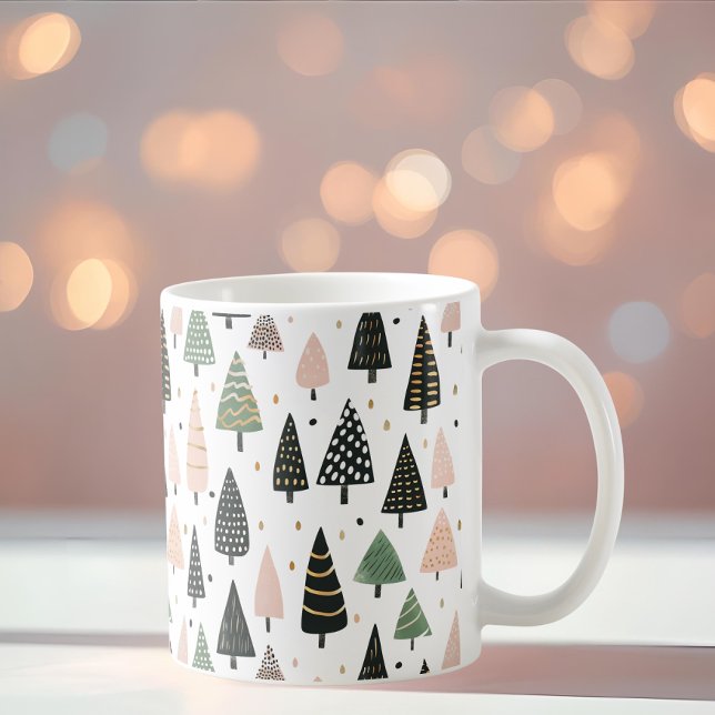 Modern Pink Christmas Tree Pattern Mug Kaffeetasse (Von Creator hochgeladen)