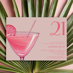 Modern Pink Cocktail 21. Geburtstag Einladung