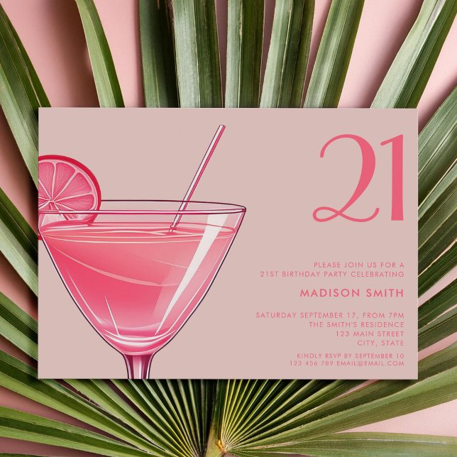Modern Pink Cocktail 21. Geburtstag Einladung (Von Creator hochgeladen)