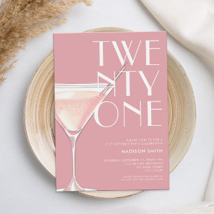 Modern Pink Cocktail 21. Geburtstag Einladung
