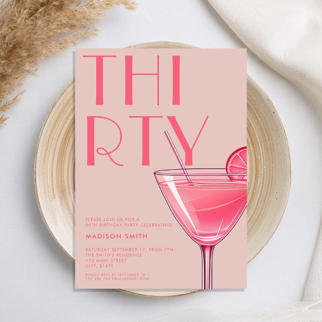 Modern Pink Cocktail 30. Geburtstag Einladung (Von Creator hochgeladen)