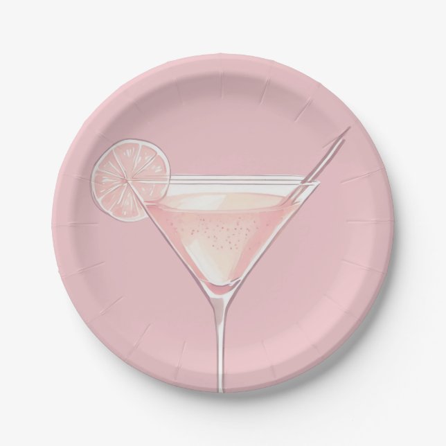 Modern Pink Cocktail Geburtstag Pappteller (Vorderseite)