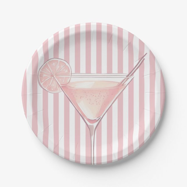 Modern Pink Cocktail Geburtstag Pappteller (Vorderseite)