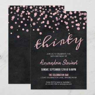 Modern Pink Confetti Dots Chalkboard 30. Geburtsta Einladung