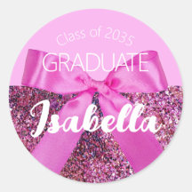 Modern Pink Coquette Bow Graduate Glitzern Script