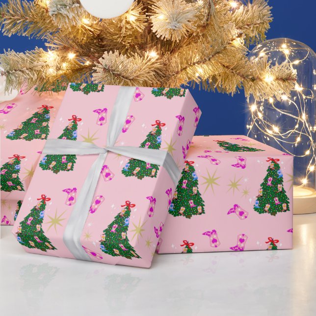 Modern Pink Cowgirl Western Boots Christmas Tree Geschenkpapier (Feiertage)