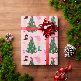 Modern Pink Cowgirl Western Boots Christmas Tree Geschenkpapier