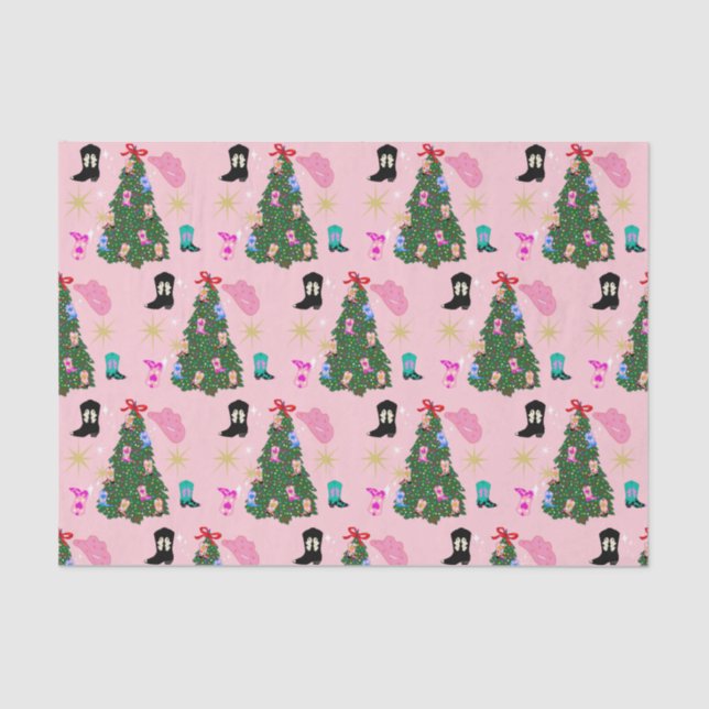 Modern Pink Cowgirl Western Boots Christmas Tree Seidenpapier (Vorderseite)