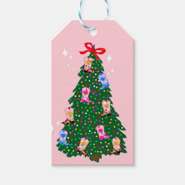 Modern Pink Cowgirl Western Boots Weihnachten Geschenkanhänger (Vorderseite)