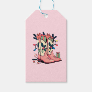 Modern Pink Cowgirl Western Boots Weihnachten Geschenkanhänger