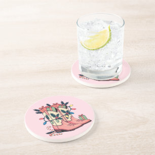 Modern Pink Cowgirl Western Boots Weihnachten Getränkeuntersetzer