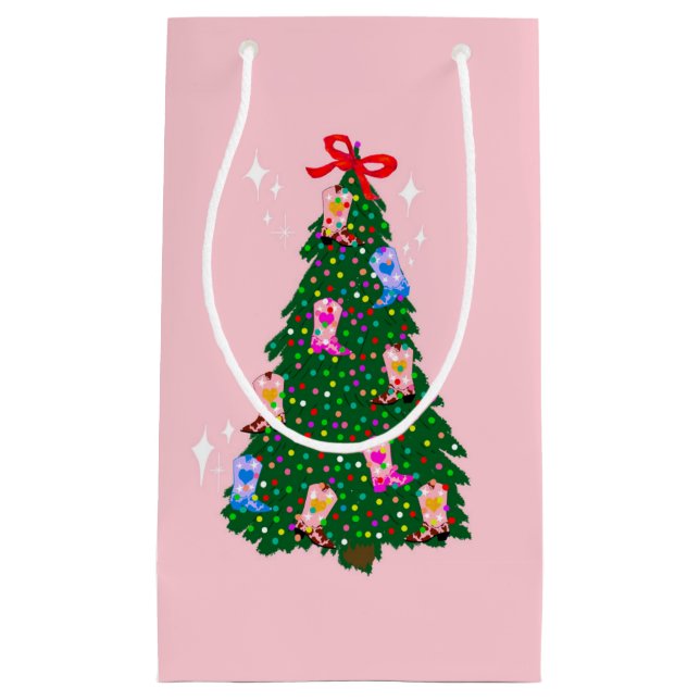 Modern Pink Cowgirl Western Boots Weihnachten Kleine Geschenktüte (Vorderseite)