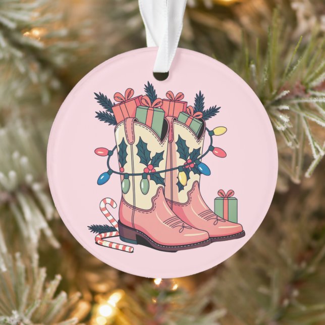 Modern Pink Cowgirl Western Boots Weihnachten Ornament (Baum)