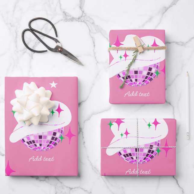 Modern Pink Disco Cowgirl Cowboy Geschenkpapier Set (Vorderseite)