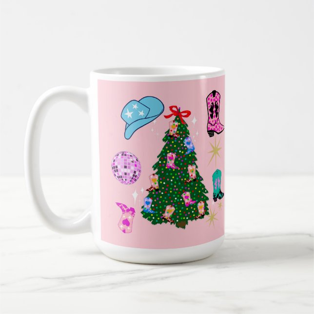 Modern Pink Disco Cowgirl Rodeo Weihnachtsbaum Kaffeetasse (Links)