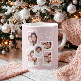 Modern Pink “Fa La La” Multi Photo Christmas  Kaffeetasse