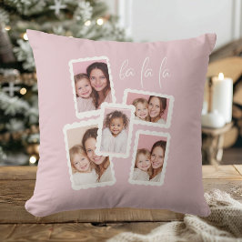 Modern Pink “Fa La La” Multi Photo Christmas Kissen