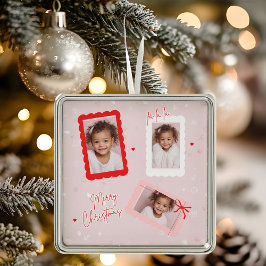 Modern Pink “Fa La La” Multi Photo Christmas Ornament Aus Metall