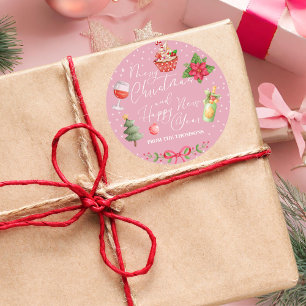 Modern Pink Festive Frohe Weihnachten und Neujahr Runder Aufkleber