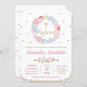 Modern Pink Floral Blume Taufe Christening Einladung