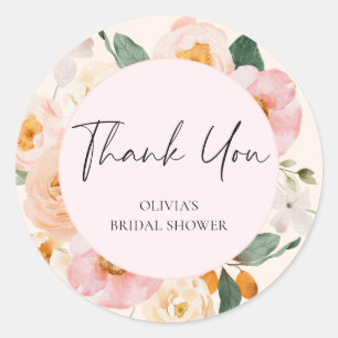 Modern Pink Floral Brautparty Danke Runder Aufkleber