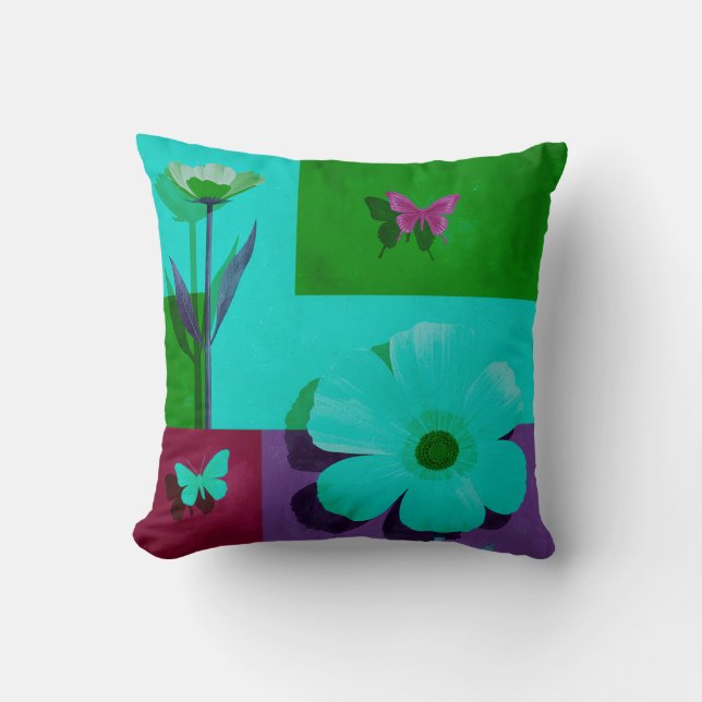 Modern Pink Floral Garden Throw Pillow Kissen (Vorderseite)