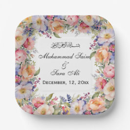 Modern Pink Floral Nikah Muslime Einladung Pappteller